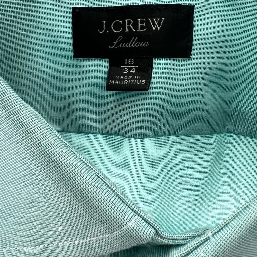 J. Crew Green Dress Shirt Crisp Linen Style 16/34